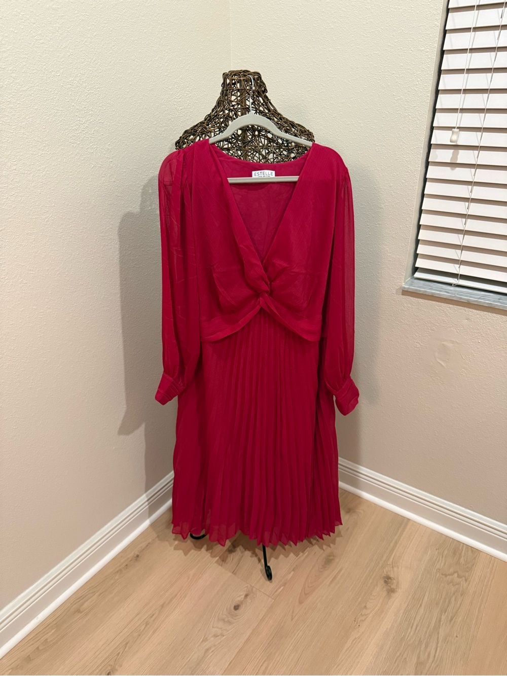 Fuchsia Long-Sleeve Twist Front Pleated Dress